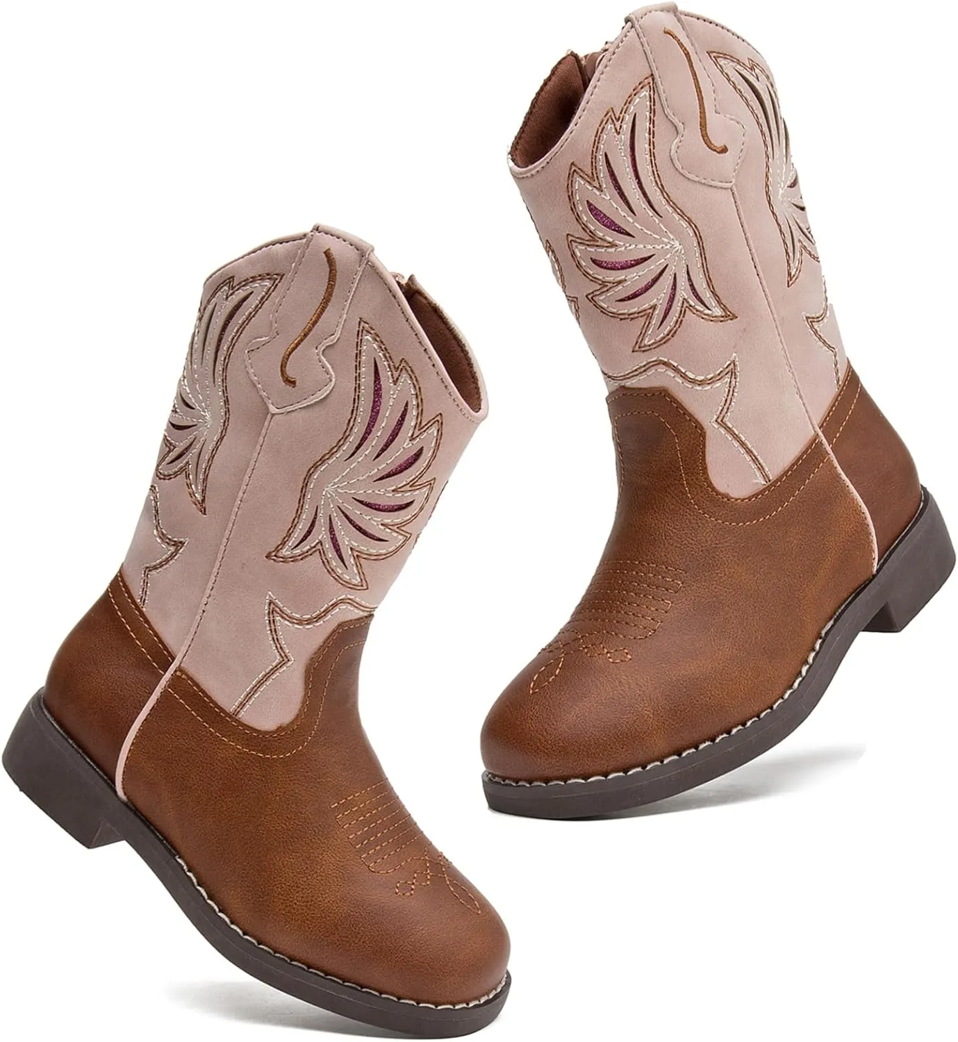 DADAWEN Kids Cowboy Boots for Boys Girls Glitter Embroidered Western Square Toe Cowgirl Boots Mid Calf Riding Shoes (Toddler/Little Kid/Big Kid)