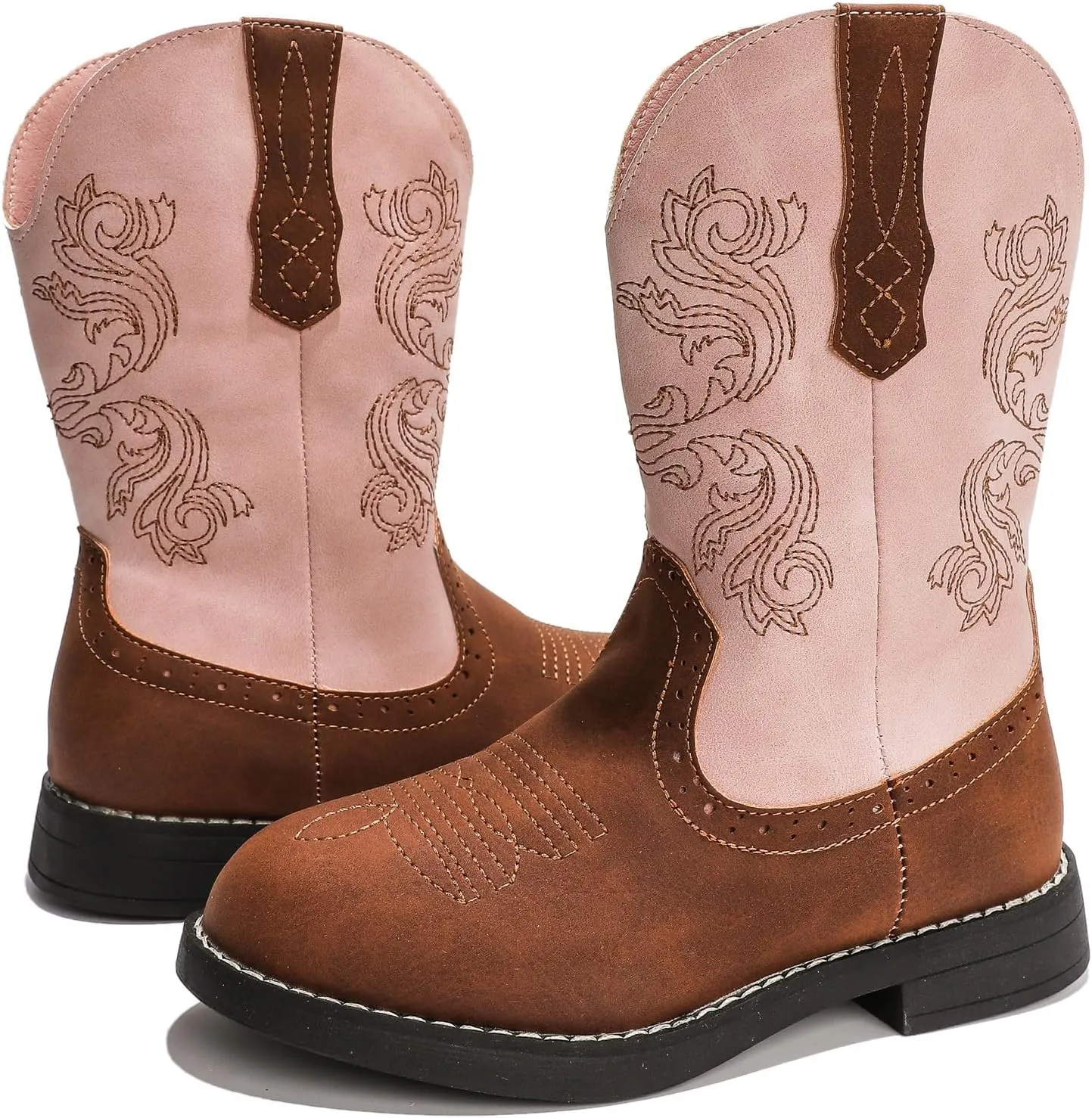 DADAWEN Kids Cowgirl Cowboy Western Boots Boys Girls Mid Calf Riding Shoes With Side Zipper (Toddler/Little Kid/Big Kid)