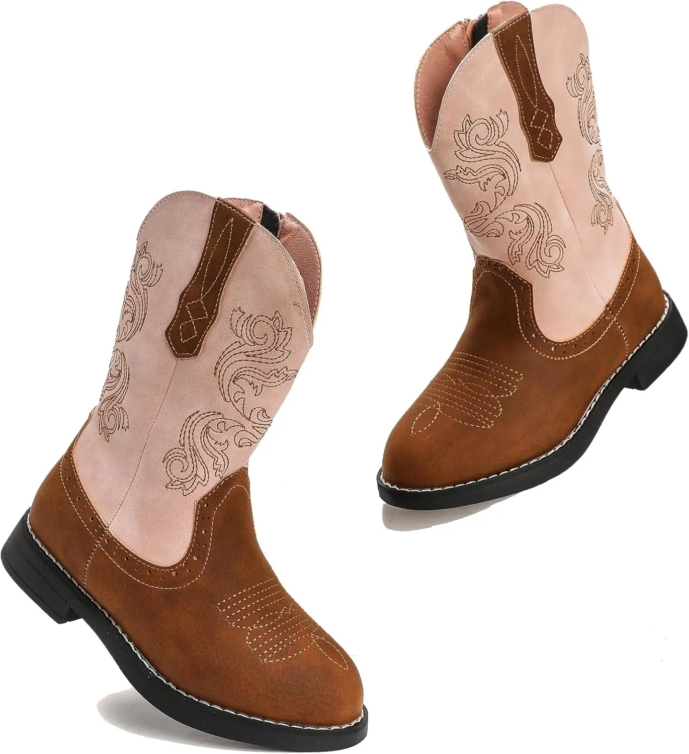 DADAWEN Kids Cowgirl Cowboy Western Boots Boys Girls Mid Calf Riding Shoes With Side Zipper (Toddler/Little Kid/Big Kid)