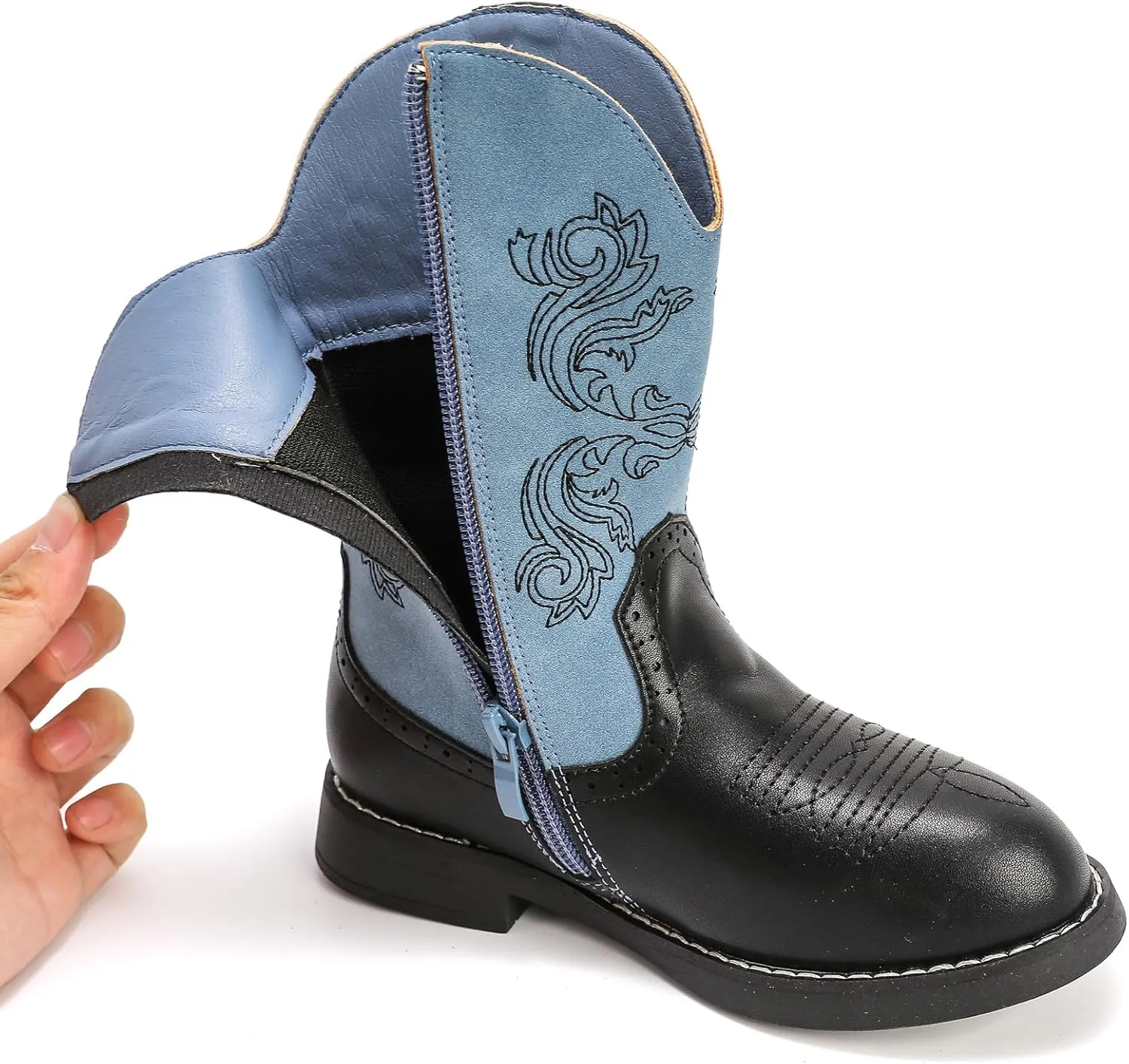 DADAWEN Kids Cowgirl Cowboy Western Boots Boys Girls Mid Calf Riding Shoes With Side Zipper (Toddler/Little Kid/Big Kid)
