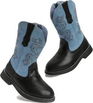 DADAWEN Kids Cowgirl Cowboy Western Boots Boys Girls Mid Calf Riding Shoes With Side Zipper (Toddler/Little Kid/Big Kid)