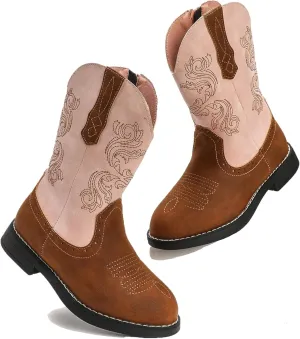 DADAWEN Kids Cowgirl Cowboy Western Boots Boys Girls Mid Calf Riding Shoes With Side Zipper (Toddler/Little Kid/Big Kid)