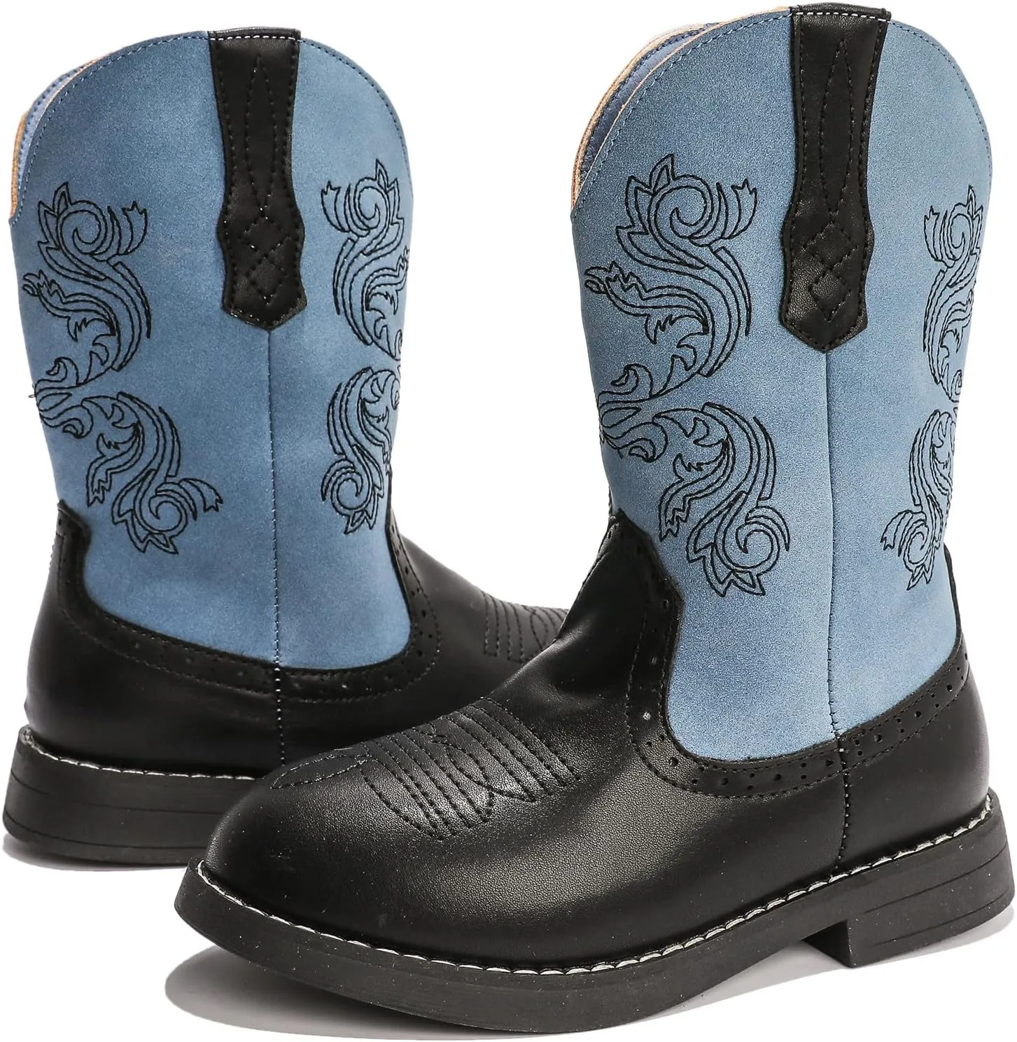 DADAWEN Kids Cowgirl Cowboy Western Boots Boys Girls Mid Calf Riding Shoes With Side Zipper (Toddler/Little Kid/Big Kid)