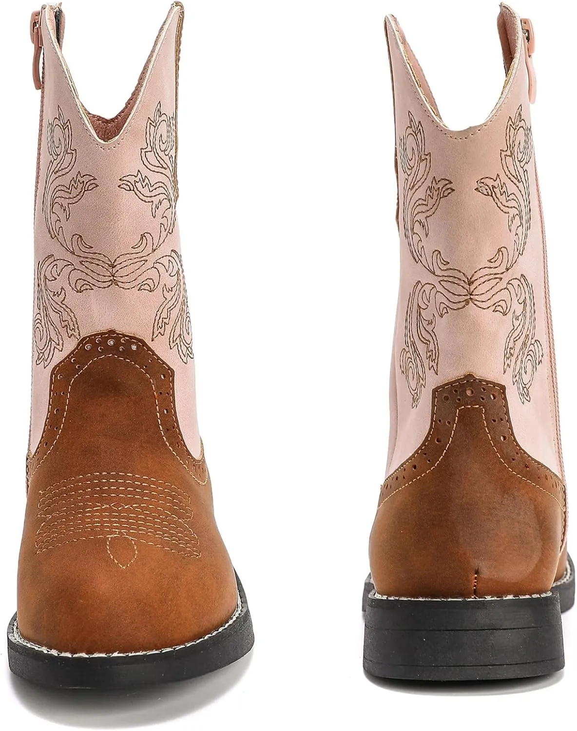 DADAWEN Kids Cowgirl Cowboy Western Boots Boys Girls Mid Calf Riding Shoes With Side Zipper (Toddler/Little Kid/Big Kid)