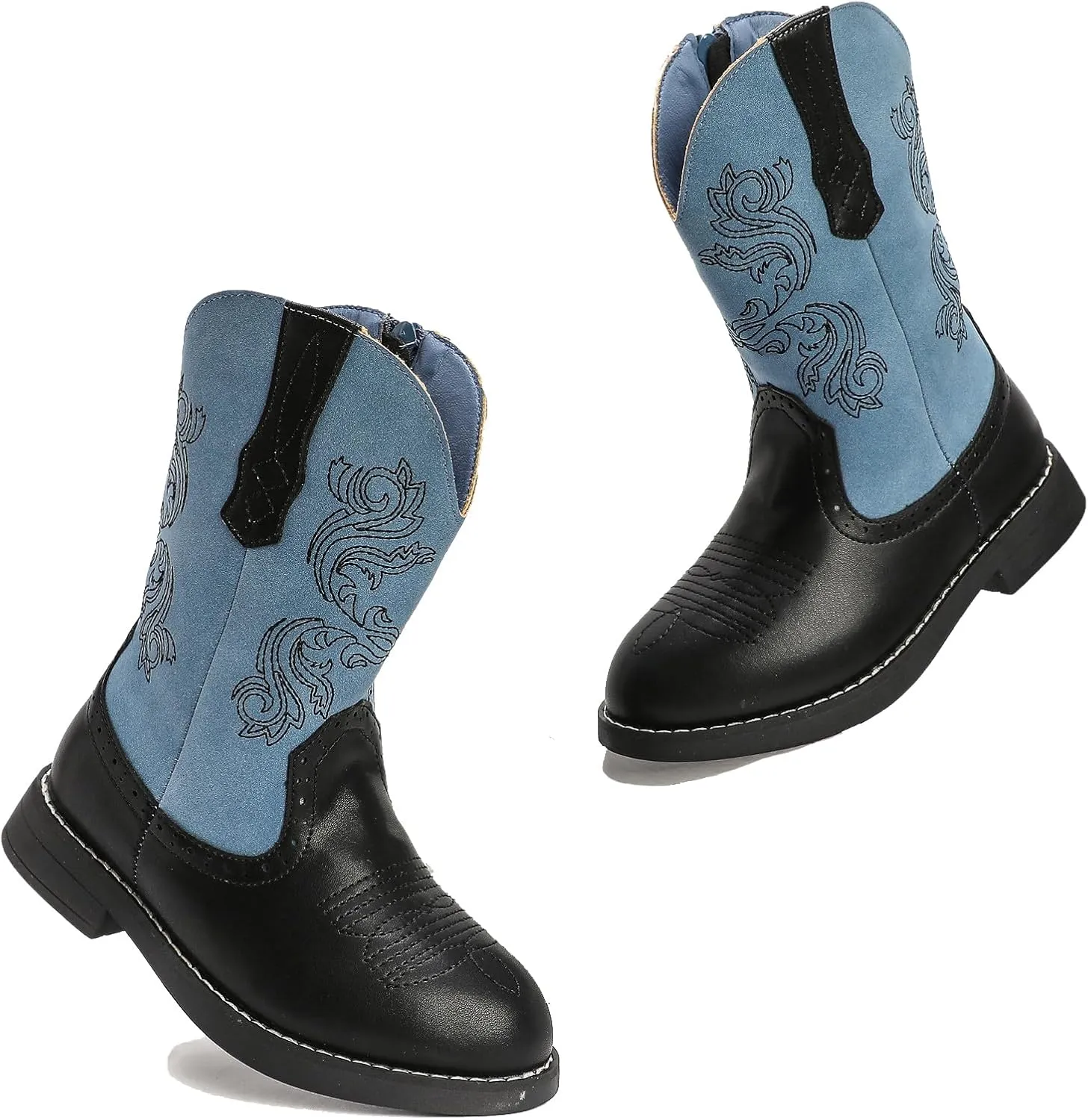 DADAWEN Kids Cowgirl Cowboy Western Boots Boys Girls Mid Calf Riding Shoes With Side Zipper (Toddler/Little Kid/Big Kid)