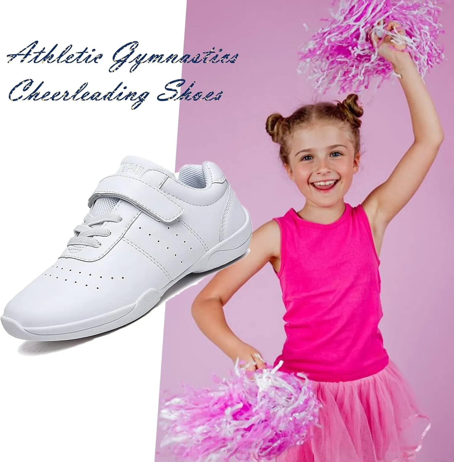 DADAWEN Youth Girls White Cheerleading Shoes Athletic Training Tennis Sneakers Competition Cheer Shoes