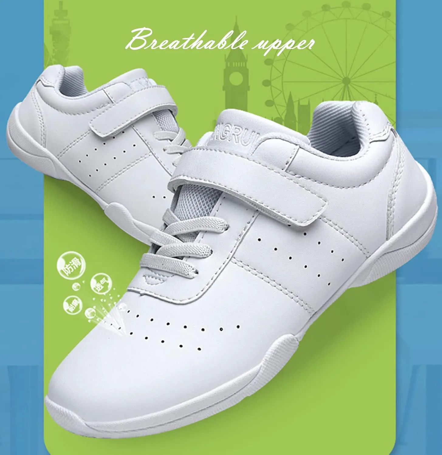 DADAWEN Youth Girls White Cheerleading Shoes Athletic Training Tennis Sneakers Competition Cheer Shoes