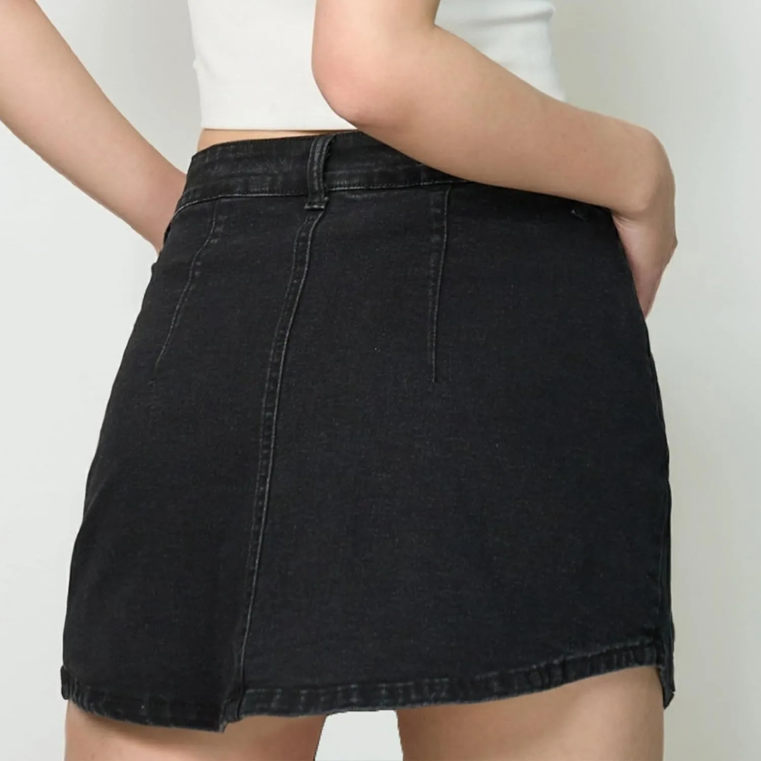 Denim Mini Skort for Women Low-Waisted Stretchy Micro Jean Skirt Gallivanting Peekaboo Denim Skorts with Shorts