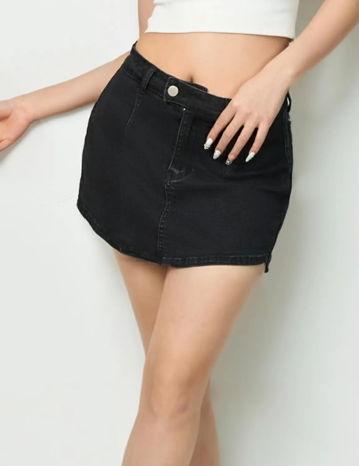 Denim Mini Skort for Women Low-Waisted Stretchy Micro Jean Skirt Gallivanting Peekaboo Denim Skorts with Shorts