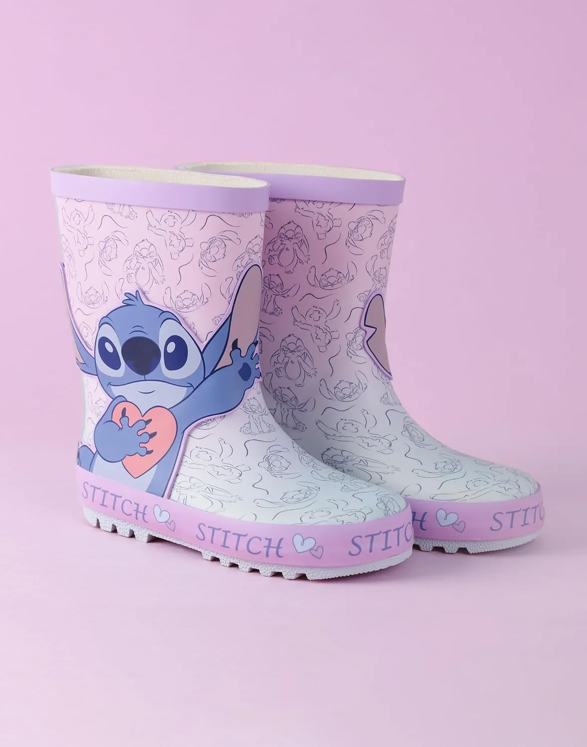 Disney Lilo & Stitch Girls Wellington Boots | Kids Wellys with Stitch Character All Over Print in Purple