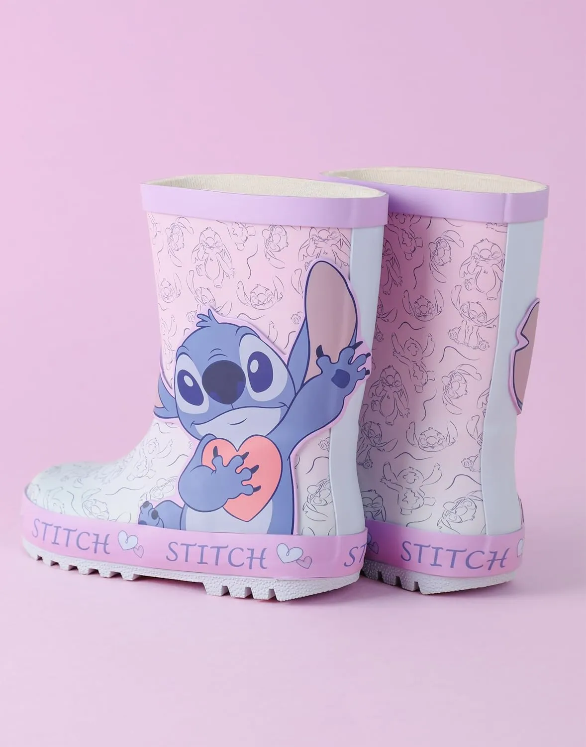 Disney Lilo & Stitch Girls Wellington Boots | Kids Wellys with Stitch Character All Over Print in Purple