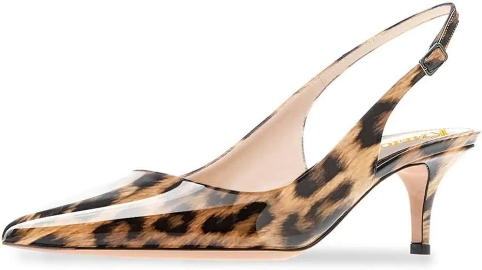Divanne Slingback Pumps, Women's Pointed Toe Low Heel Sandals Slingback Strap Kitten Heel Pumps Evening Party Wedding Shoes