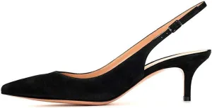 Divanne Slingback Pumps, Women's Pointed Toe Low Heel Sandals Slingback Strap Kitten Heel Pumps Evening Party Wedding Shoes