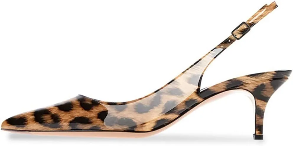 Divanne Slingback Pumps, Women's Pointed Toe Low Heel Sandals Slingback Strap Kitten Heel Pumps Evening Party Wedding Shoes