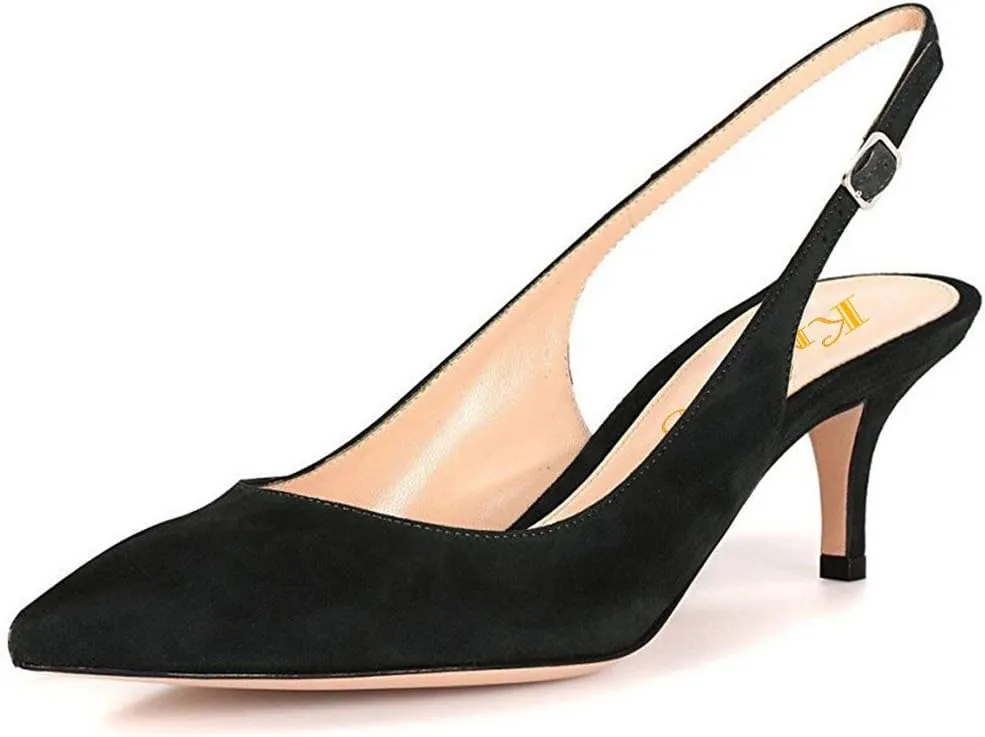 Divanne Slingback Pumps, Women's Pointed Toe Low Heel Sandals Slingback Strap Kitten Heel Pumps Evening Party Wedding Shoes
