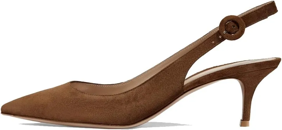 Divanne Slingback Pumps, Women's Pointed Toe Low Heel Sandals Slingback Strap Kitten Heel Pumps Evening Party Wedding Shoes