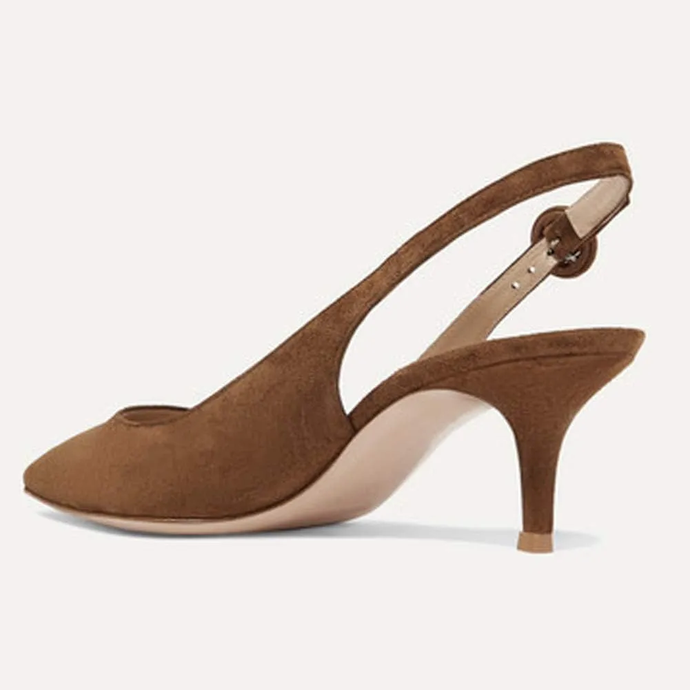 Divanne Slingback Pumps, Women's Pointed Toe Low Heel Sandals Slingback Strap Kitten Heel Pumps Evening Party Wedding Shoes