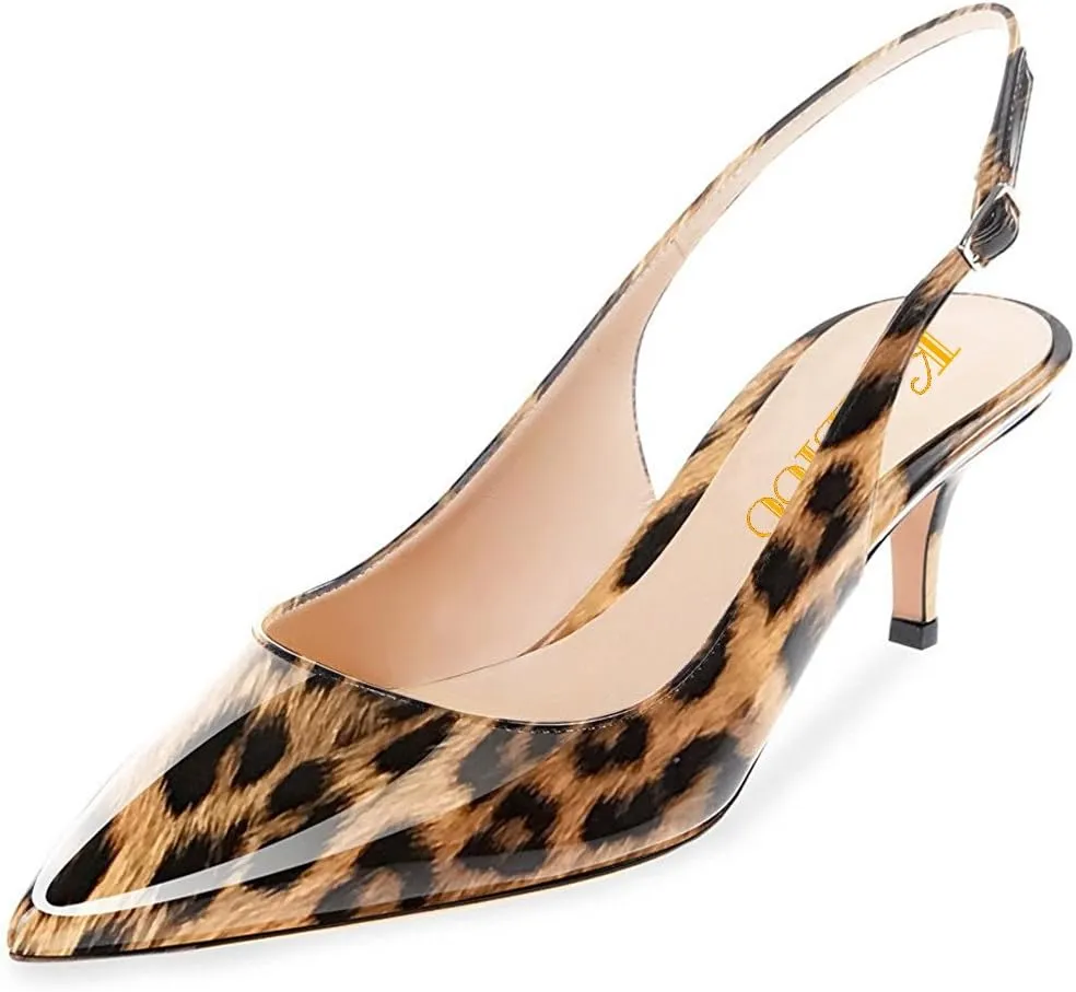 Divanne Slingback Pumps, Women's Pointed Toe Low Heel Sandals Slingback Strap Kitten Heel Pumps Evening Party Wedding Shoes