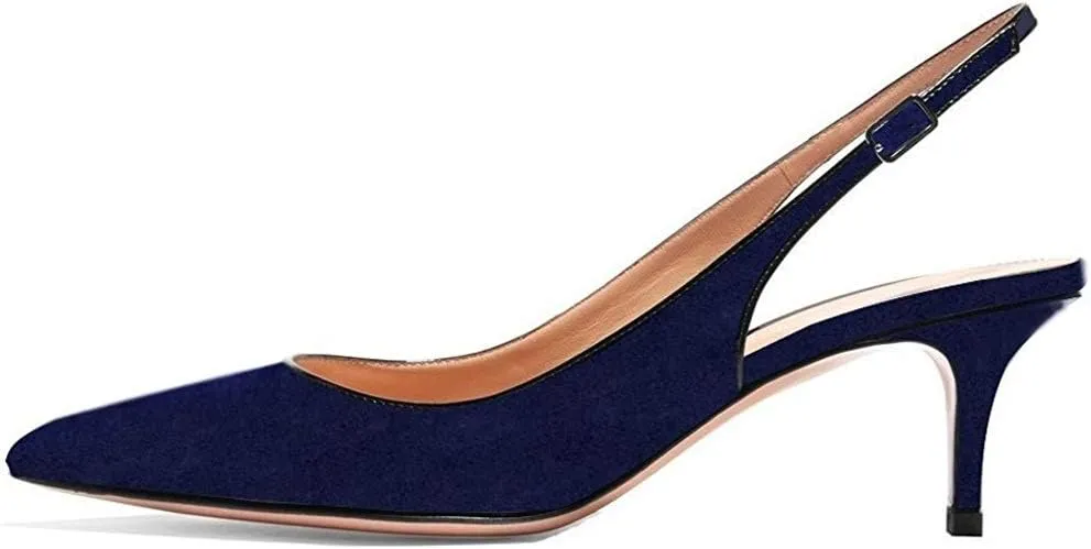 Divanne Slingback Pumps, Women's Pointed Toe Low Heel Sandals Slingback Strap Kitten Heel Pumps Evening Party Wedding Shoes