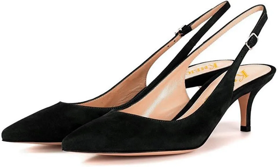 Divanne Slingback Pumps, Women's Pointed Toe Low Heel Sandals Slingback Strap Kitten Heel Pumps Evening Party Wedding Shoes