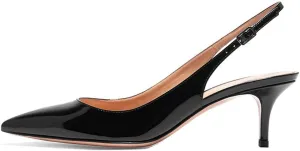 Divanne Slingback Pumps, Women's Pointed Toe Low Heel Sandals Slingback Strap Kitten Heel Pumps Evening Party Wedding Shoes