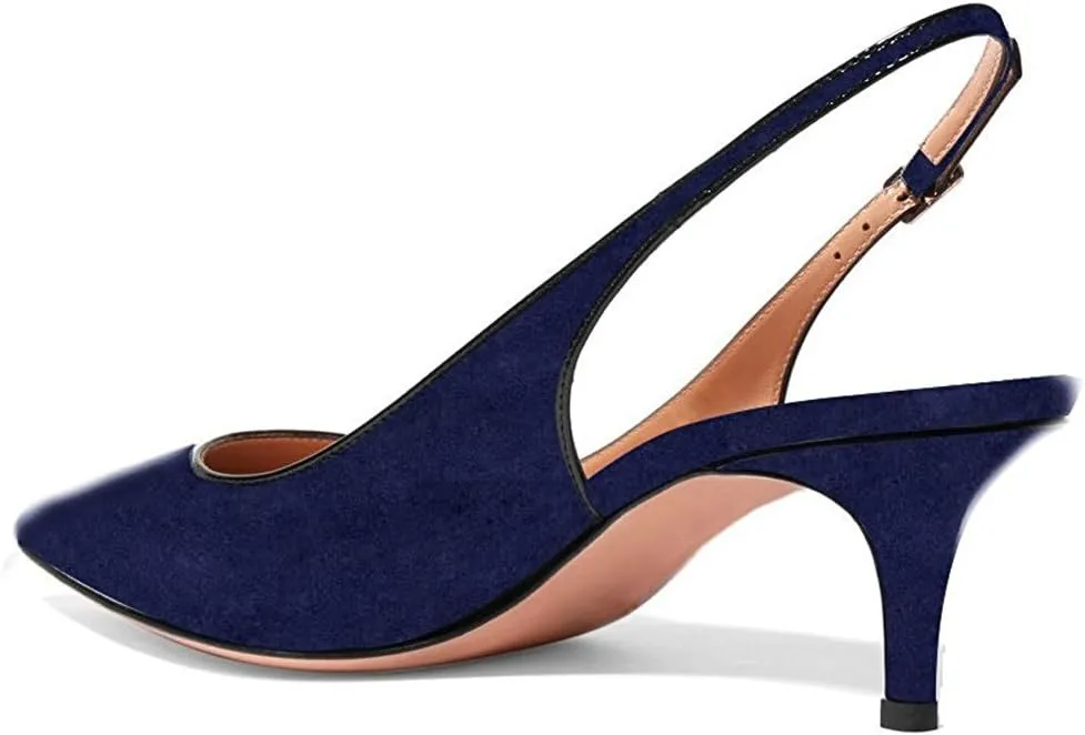 Divanne Slingback Pumps, Women's Pointed Toe Low Heel Sandals Slingback Strap Kitten Heel Pumps Evening Party Wedding Shoes
