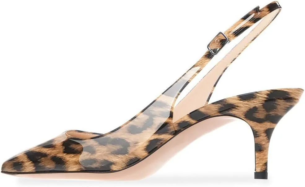 Divanne Slingback Pumps, Women's Pointed Toe Low Heel Sandals Slingback Strap Kitten Heel Pumps Evening Party Wedding Shoes