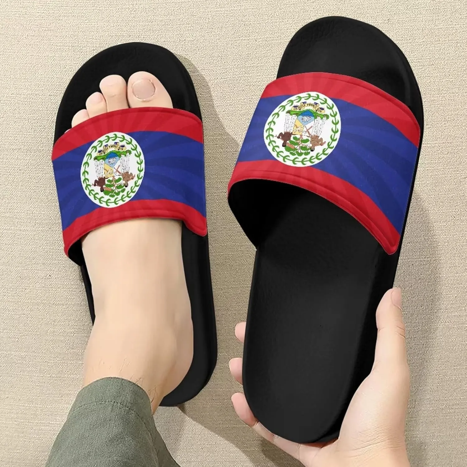 Doojoayie Flag Pattern Summer Slippers for Women Outdoor Open Toe Slide Sandals