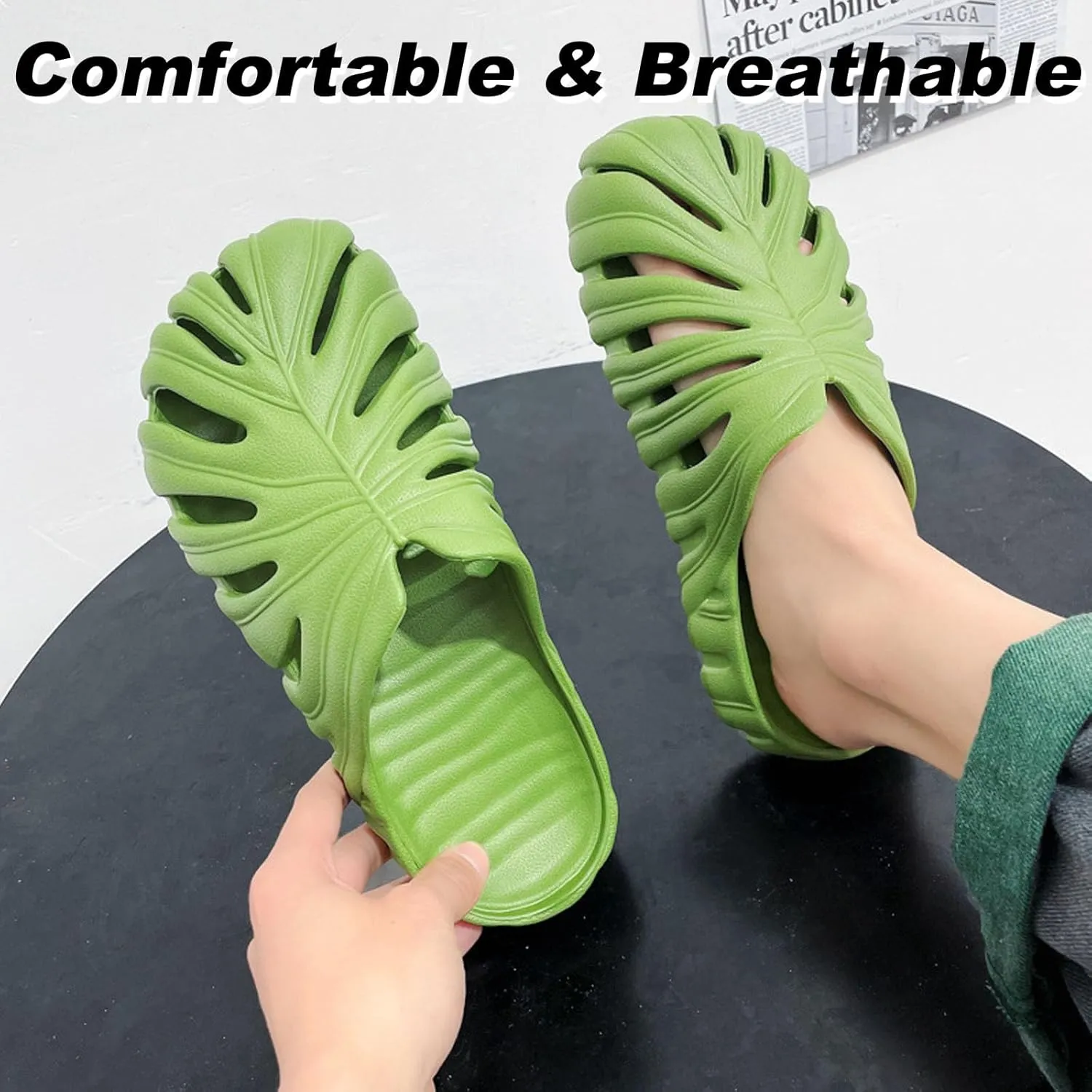 DOTH Monstera Slippers, Monstera Slides, Monstera Slippers for Men Women, Monstera EVA Thick Sole Pillow Slippers Sandals
