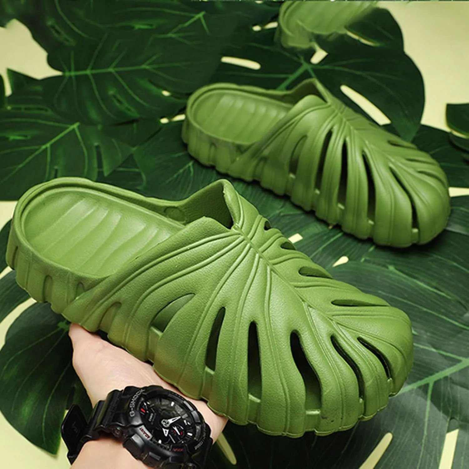 DOTH Monstera Slippers, Monstera Slides, Monstera Slippers for Men Women, Monstera EVA Thick Sole Pillow Slippers Sandals