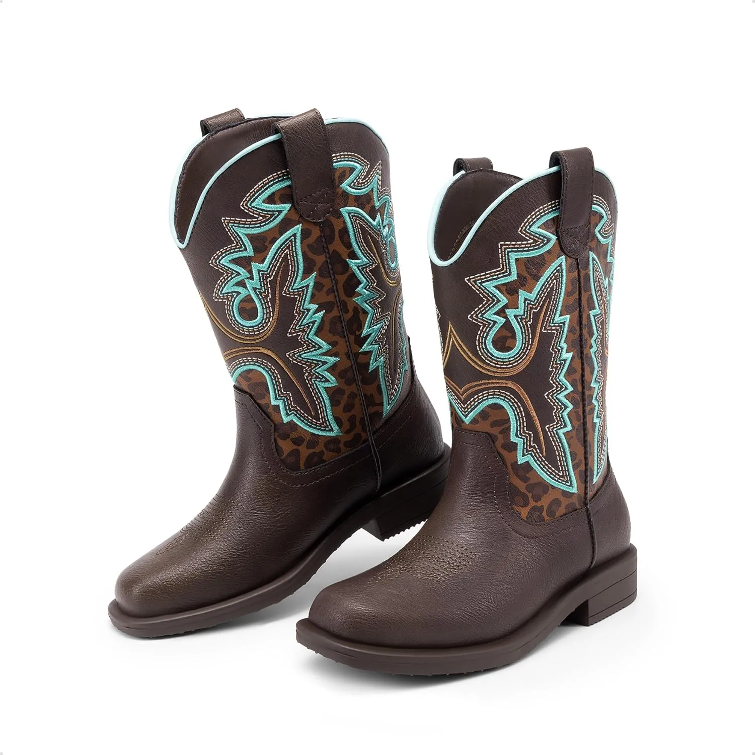 DREAM PAIRS Boys Girls Cowboy Boots Kids Western Square Toe Riding Boots