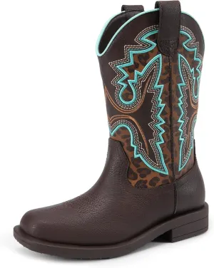 DREAM PAIRS Boys Girls Cowboy Boots Kids Western Square Toe Riding Boots