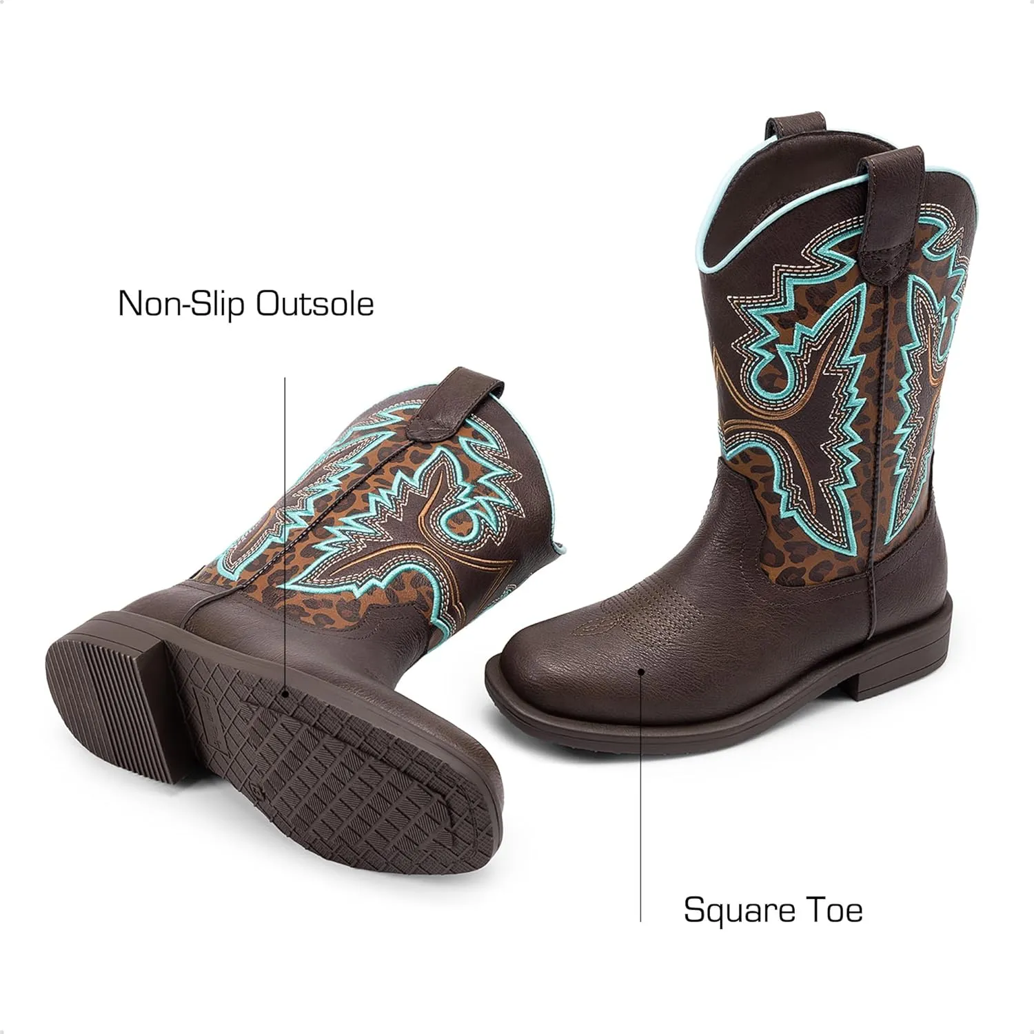 DREAM PAIRS Boys Girls Cowboy Boots Kids Western Square Toe Riding Boots