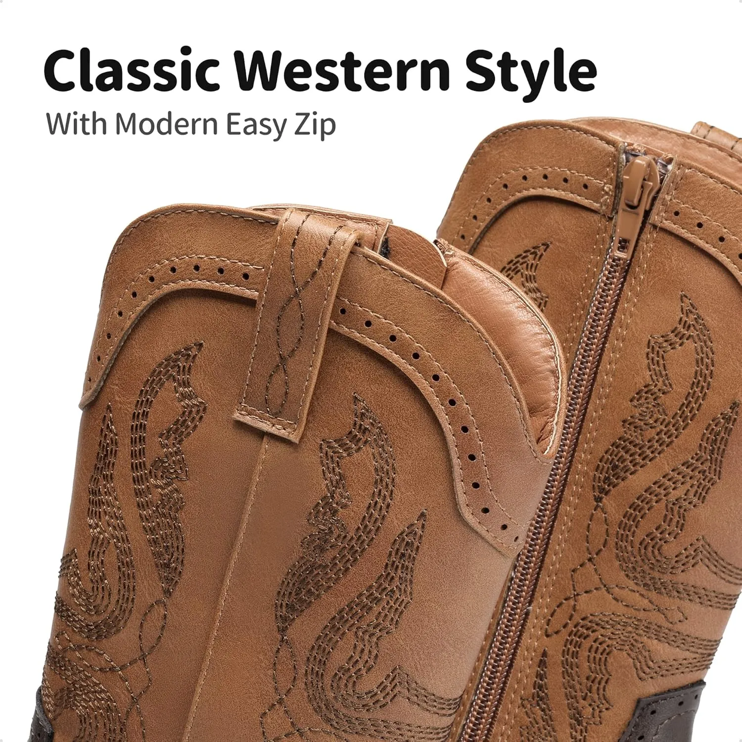 DREAM PAIRS Cowgirl Boots for Girls Boys Cowboy Boots Kids Western Embroidered Mid Calf Riding Shoes with Walking Heel Toddler/Little Kid/Big Kid