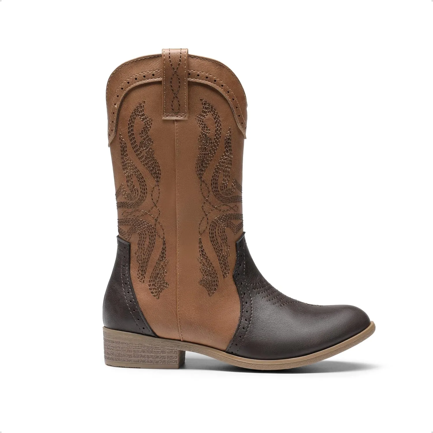 DREAM PAIRS Cowgirl Boots for Girls Boys Cowboy Boots Kids Western Embroidered Mid Calf Riding Shoes with Walking Heel Toddler/Little Kid/Big Kid