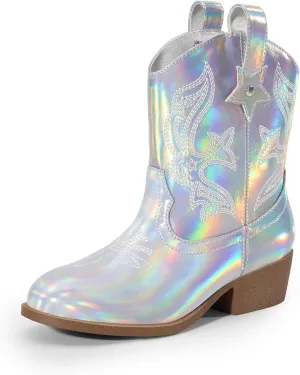 DREAM PAIRS Girls Cowboy Cowgirl Boots 2-in-1 Western Removable Cuff Fold Over Embroidered Fashion Mid Calf Shoes