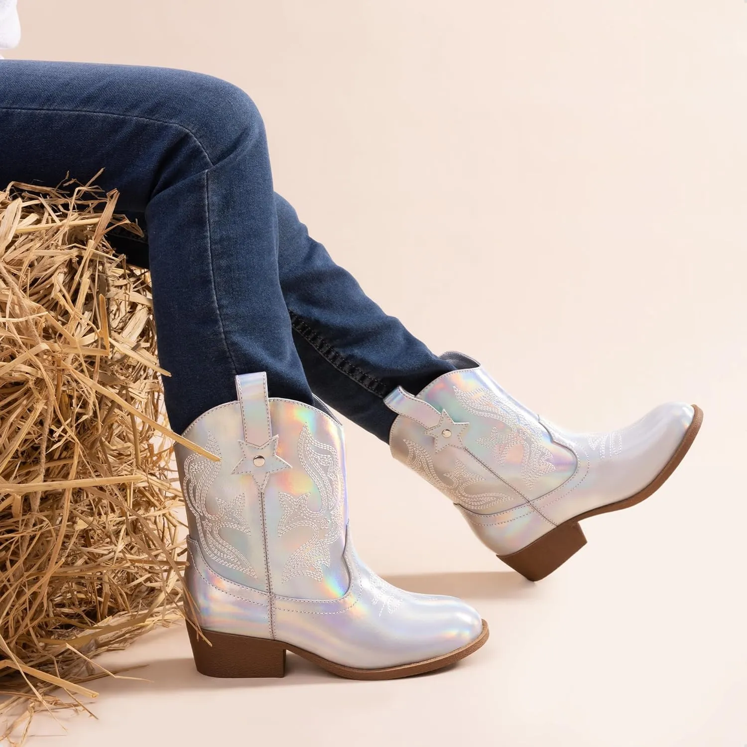 DREAM PAIRS Girls Cowboy Cowgirl Boots 2-in-1 Western Removable Cuff Fold Over Embroidered Fashion Mid Calf Shoes