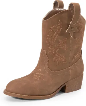 DREAM PAIRS Girls Cowboy Cowgirl Boots 2-in-1 Western Removable Cuff Fold Over Embroidered Fashion Mid Calf Shoes
