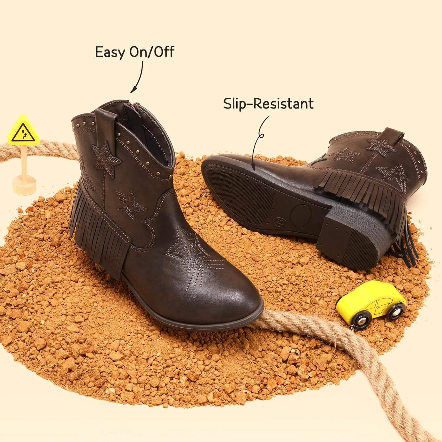 DREAM PAIRS Girls Cowgirl Cowboy Ankle Western Boots Side Zipper Riding Shoes with Tassel Little Kid/Big Kid
