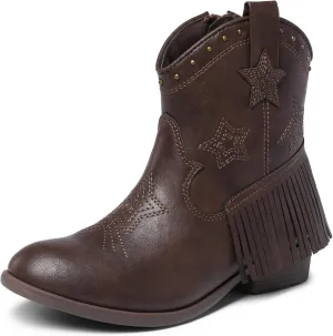 DREAM PAIRS Girls Cowgirl Cowboy Ankle Western Boots Side Zipper Riding Shoes with Tassel Little Kid/Big Kid