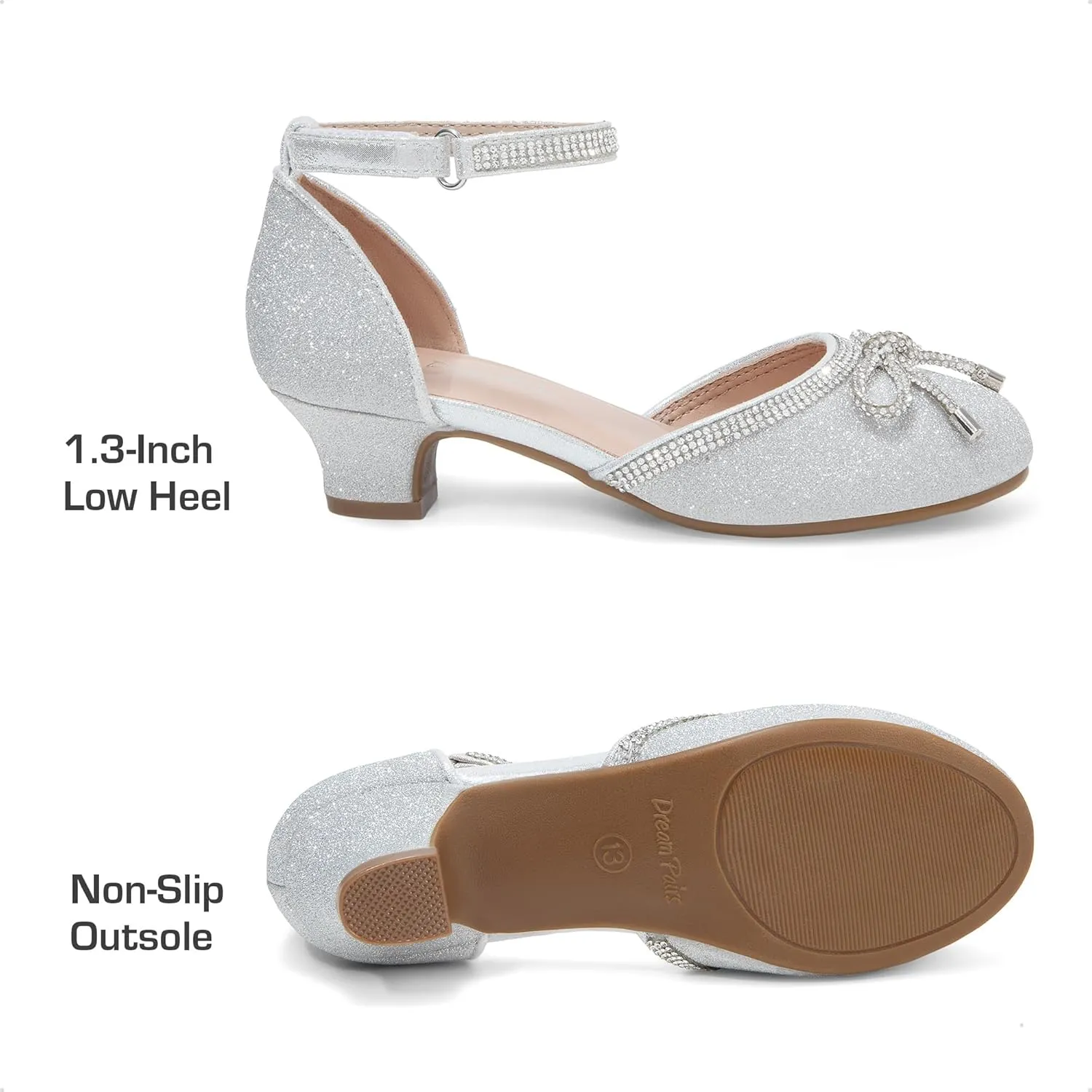 DREAM PAIRS Girls Dress Shoes Closed Toe Low Heels Ankle Strap Pumps for Toddler Little Big Kid Flower Party Wedding Princess