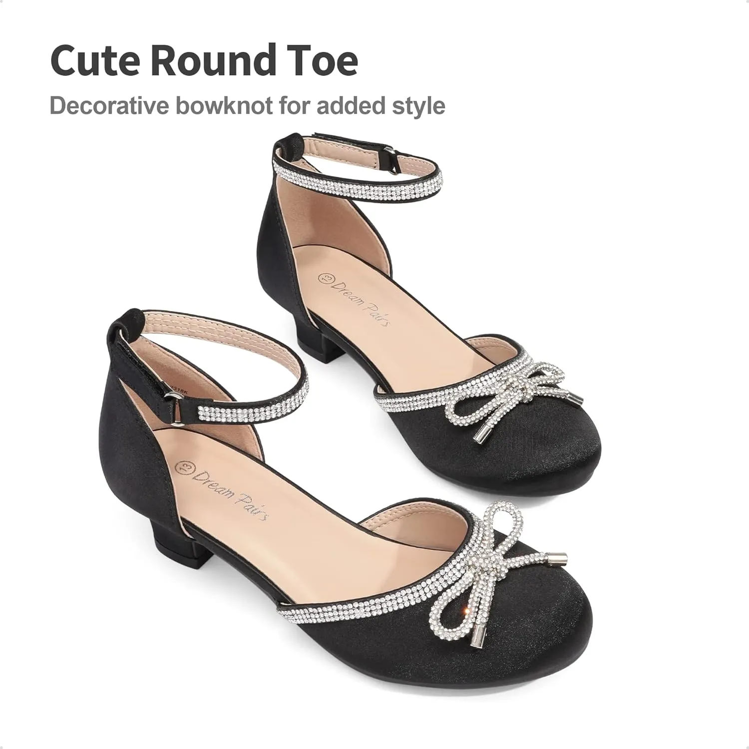 DREAM PAIRS Girls Dress Shoes Closed Toe Low Heels Ankle Strap Pumps for Toddler Little Big Kid Flower Party Wedding Princess