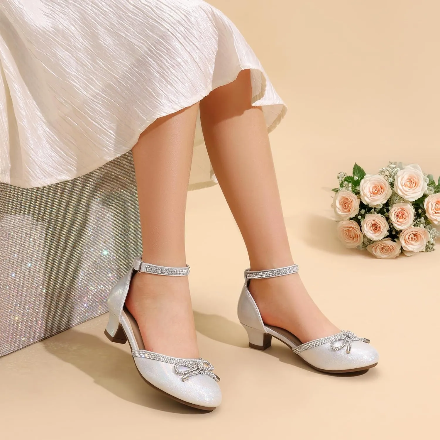 DREAM PAIRS Girls Dress Shoes Closed Toe Low Heels Ankle Strap Pumps for Toddler Little Big Kid Flower Party Wedding Princess