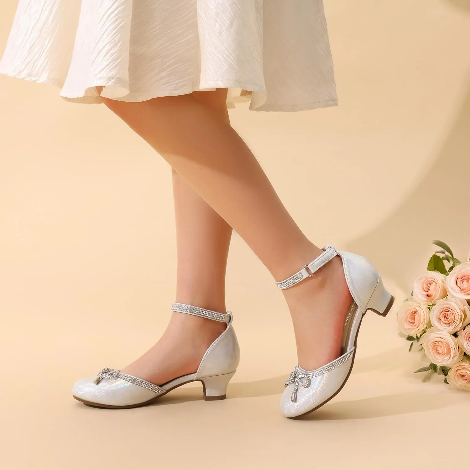 DREAM PAIRS Girls Dress Shoes Closed Toe Low Heels Ankle Strap Pumps for Toddler Little Big Kid Flower Party Wedding Princess