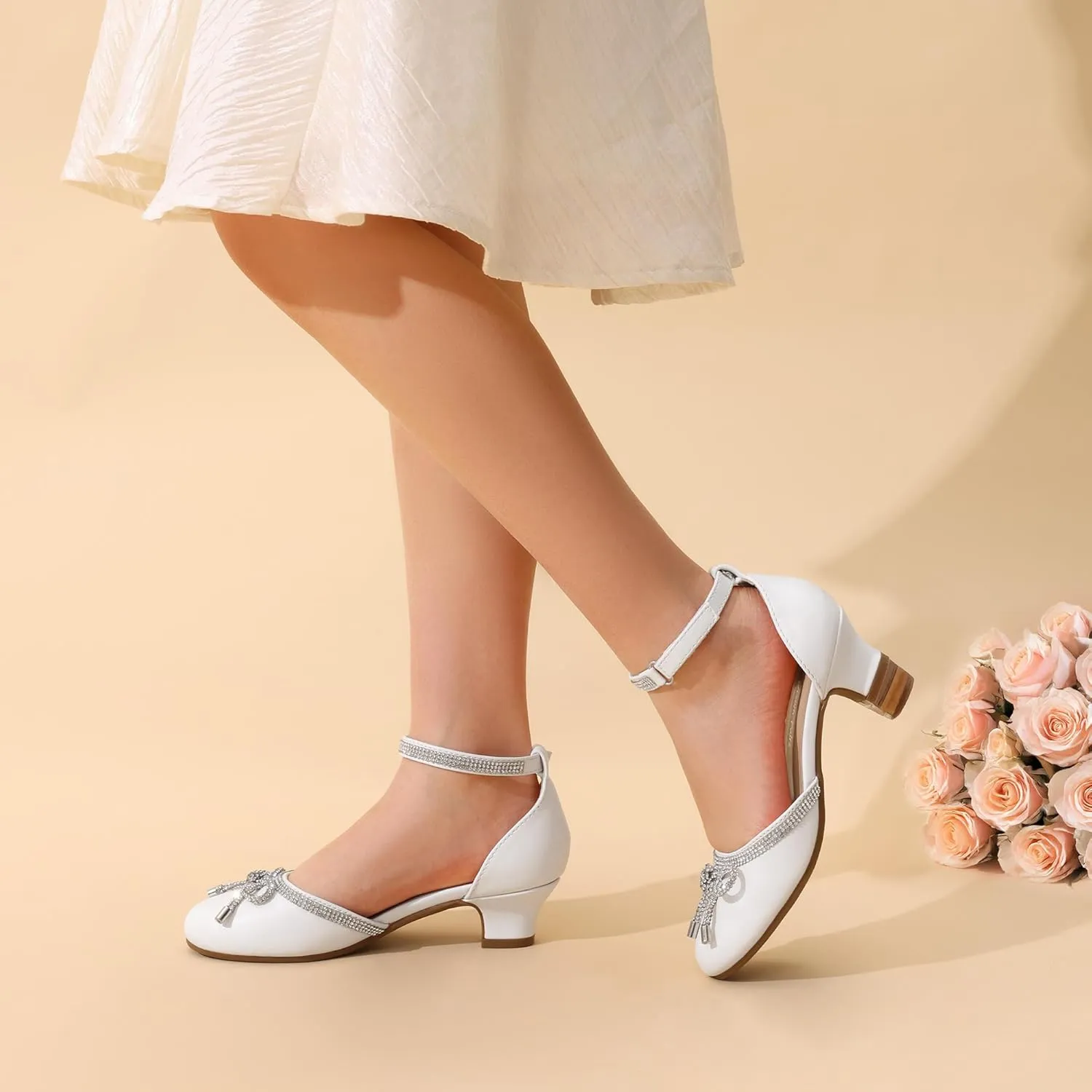 DREAM PAIRS Girls Dress Shoes Closed Toe Low Heels Ankle Strap Pumps for Toddler Little Big Kid Flower Party Wedding Princess