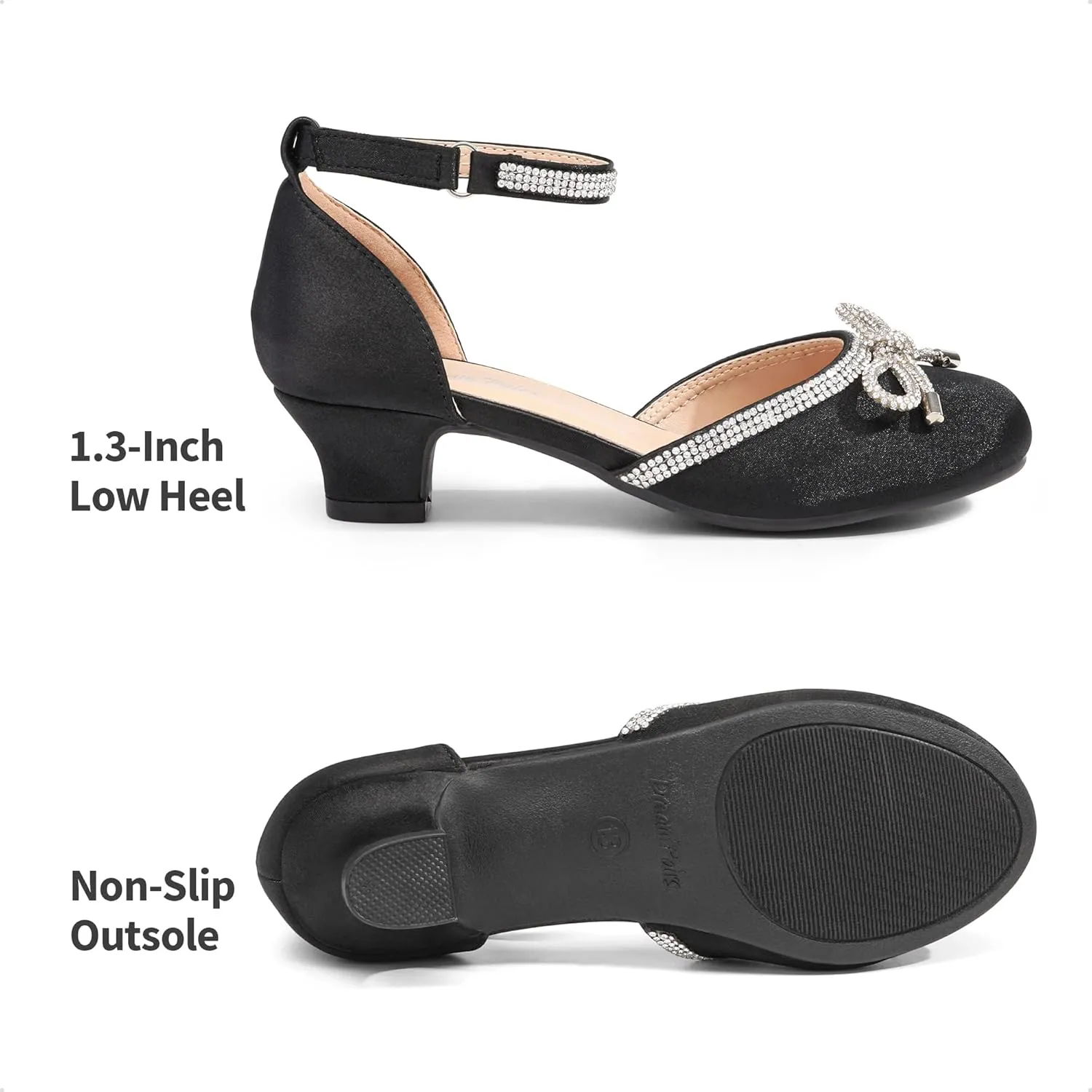 DREAM PAIRS Girls Dress Shoes Closed Toe Low Heels Ankle Strap Pumps for Toddler Little Big Kid Flower Party Wedding Princess