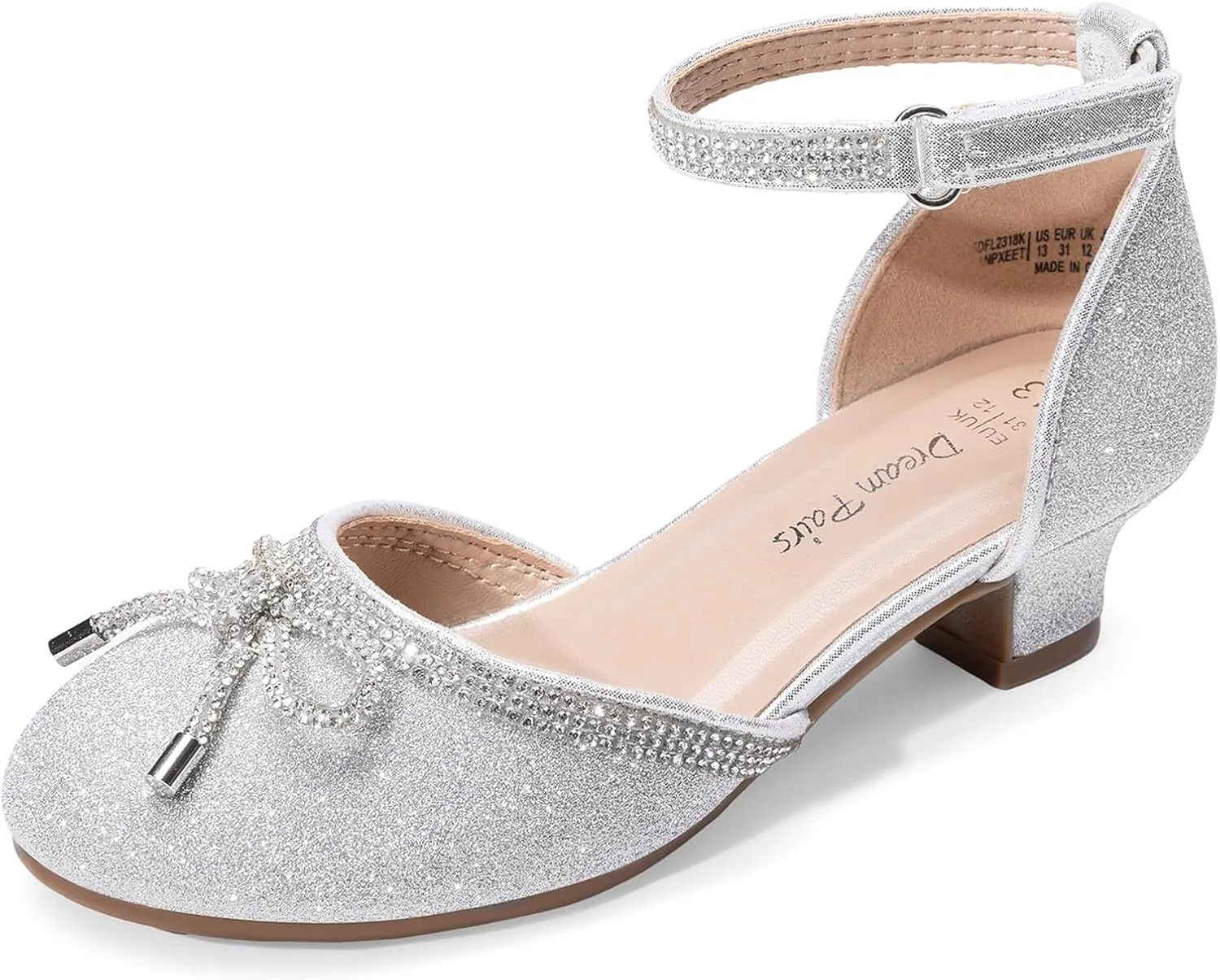 DREAM PAIRS Girls Dress Shoes Closed Toe Low Heels Ankle Strap Pumps for Toddler Little Big Kid Flower Party Wedding Princess