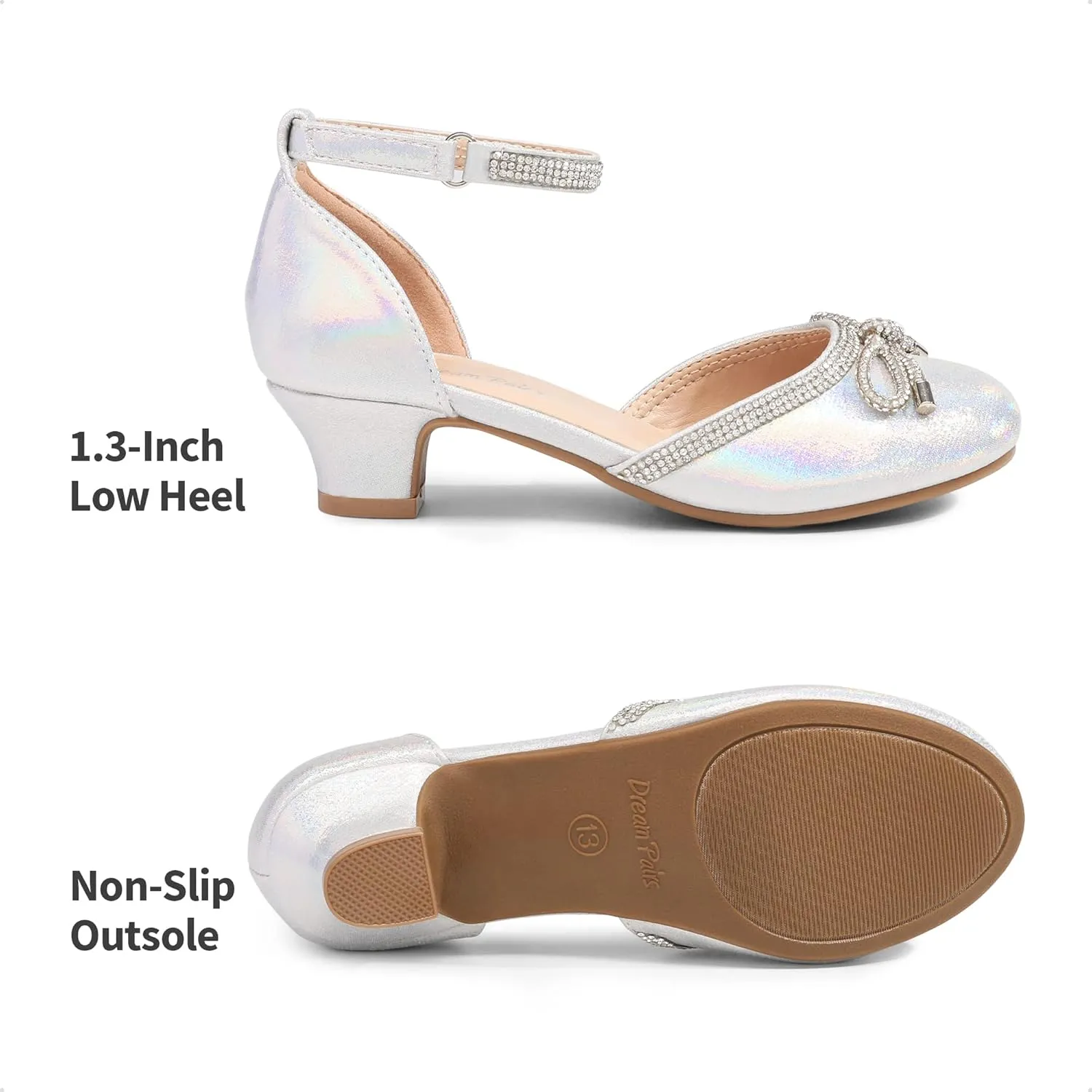 DREAM PAIRS Girls Dress Shoes Closed Toe Low Heels Ankle Strap Pumps for Toddler Little Big Kid Flower Party Wedding Princess