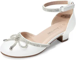 DREAM PAIRS Girls Dress Shoes Closed Toe Low Heels Ankle Strap Pumps for Toddler Little Big Kid Flower Party Wedding Princess