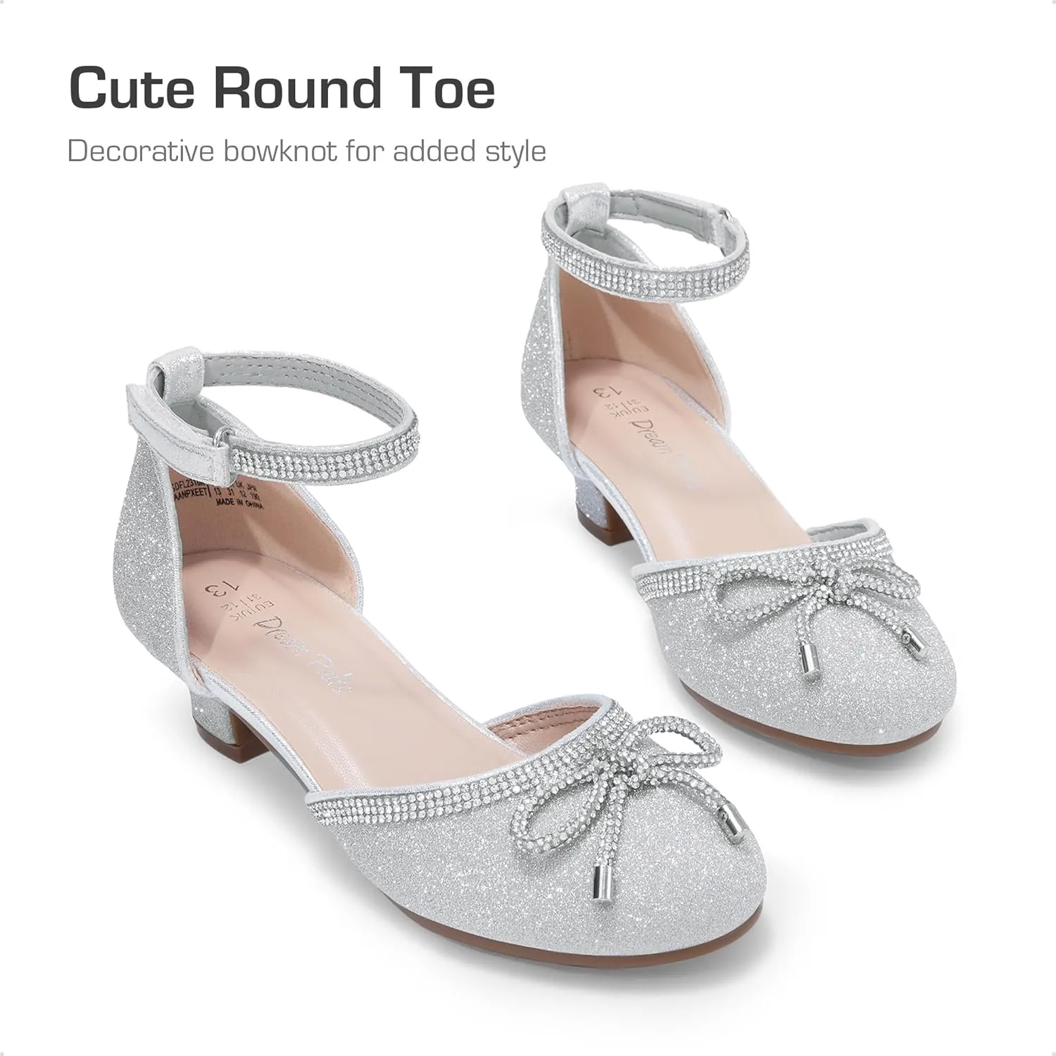 DREAM PAIRS Girls Dress Shoes Closed Toe Low Heels Ankle Strap Pumps for Toddler Little Big Kid Flower Party Wedding Princess
